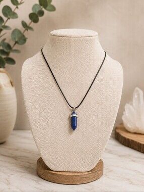 Lapis Lazuli Crystal Point Necklace | Adjustable Wax Cord | Chakra Pendant